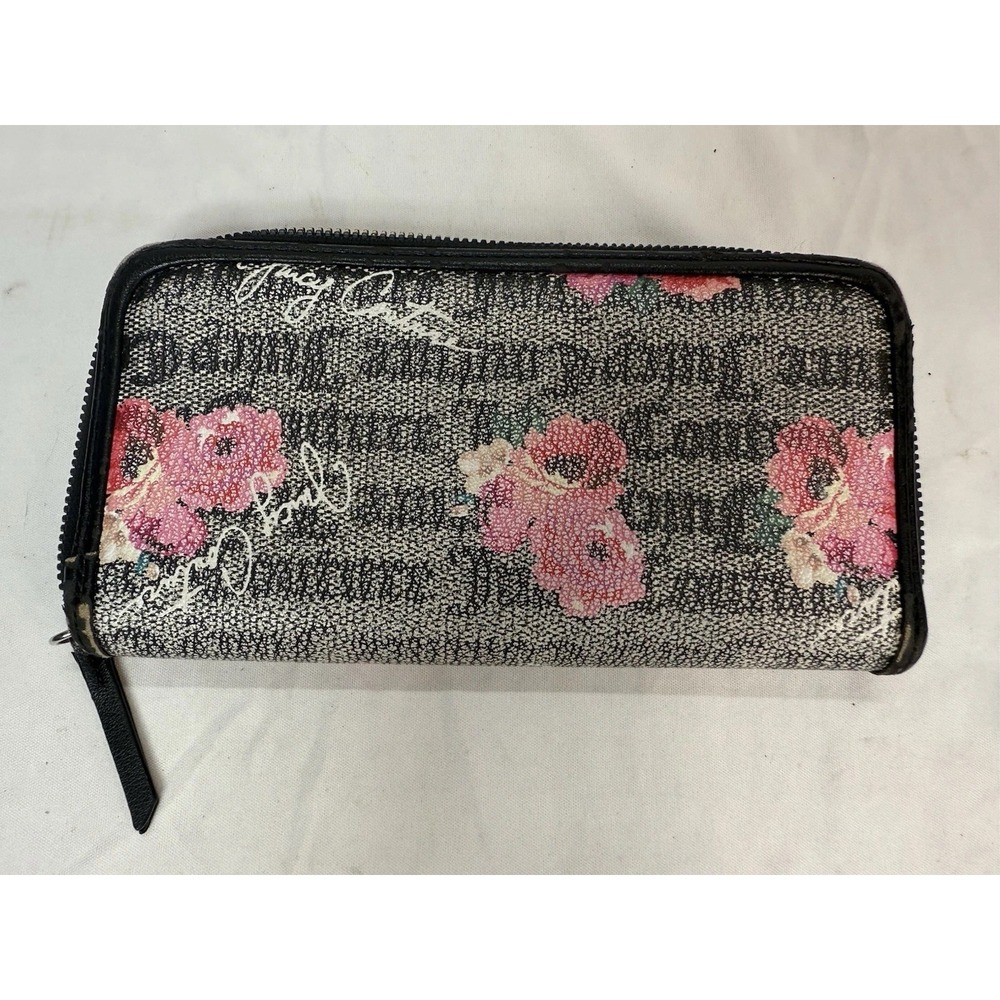 Juicy Couture PETAL STAT Black & Grey Word on the Street Zip Up Wallet - Picture 8 of 13